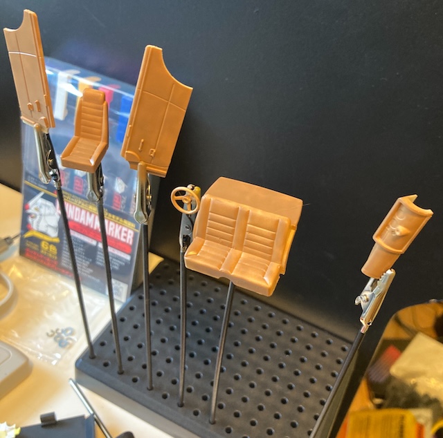 The interior pieces are all painted brown.