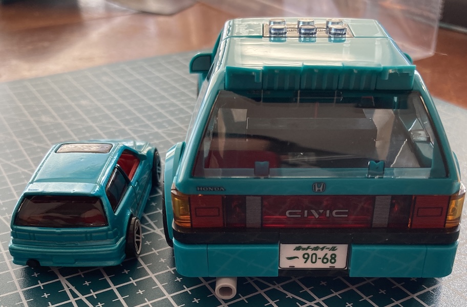 The Civic, from the rear. You can tell I have installed the corners of the spoiler incorrectly.